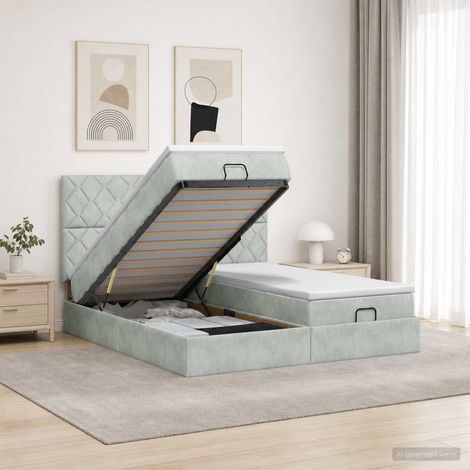 Lit ottoman avec matelas 2 pc Gris clair Velours (1/5)
