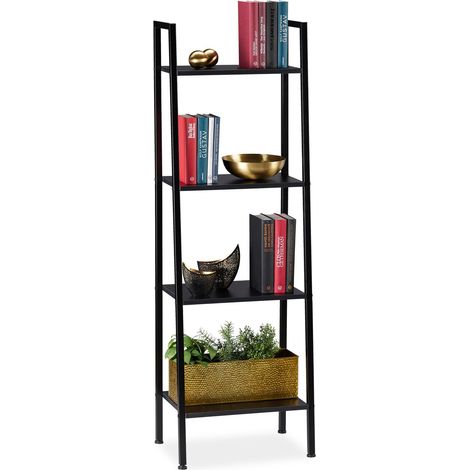 Relaxdays Standregal, modernes Leiterregal mit 4 Ablagen, für Pflanzen, Bücher & Deko, HBT: 136 x 44 x 31,5 cm, schwarz (1/5)