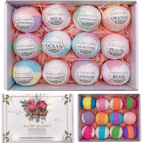 Coffret cadeau de 12 bombes de bain vegan pour spa, aux huiles essentielles biologiques (1/5)