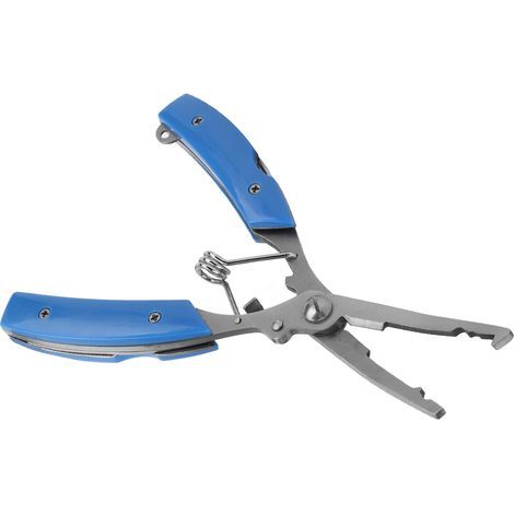 Multifunktionale Angelzange aus Edelstahl mit 2 Klingen, geflochtenem Schnurschneider und Hakenlöser (blau) (1/5)