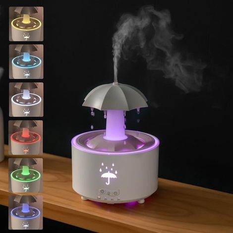 Diffusore di aromi Bluetooth bianco da 350 ml – 4 effetti sonori naturali, effetto fiamma, umidificatore (1/4)