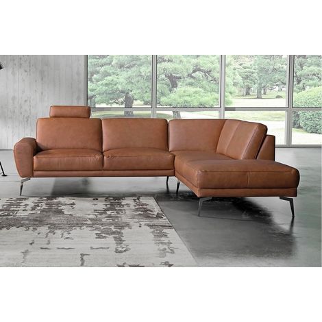 Canapé d'angle en 100% TOUT cuir italien de prestige 6/7 places SPANIA, marron cognac, angle droit (1/5)