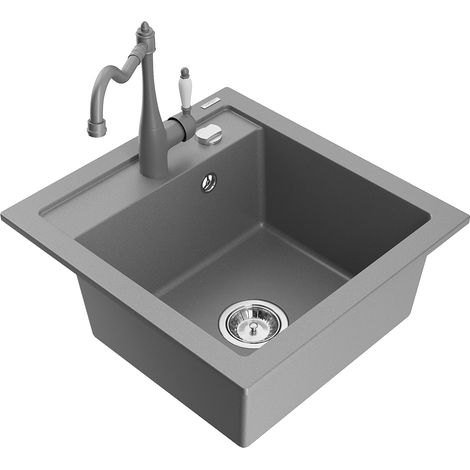 Mexen Vito lavello in granito 1 vasca con miscelatore da cucina Carla, grigio - 6503-71-670700-71 (1/5)