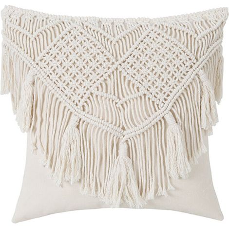Set di 2 fodere per cuscini in macramè bohémien, 45 x 45 cm, con frange decorative.