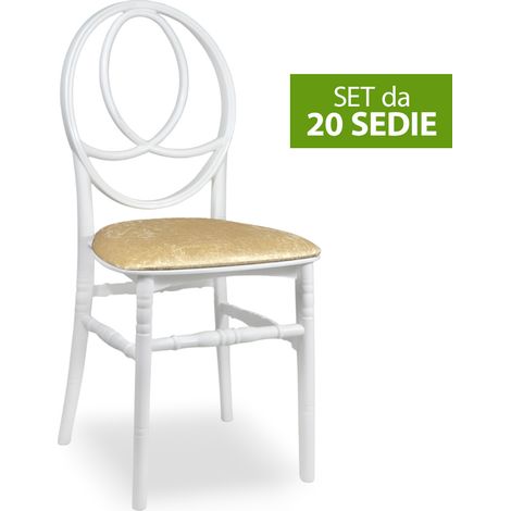 Set da 20 Sedie New Phoenix in Plastica Bianche con cuscino vellutino