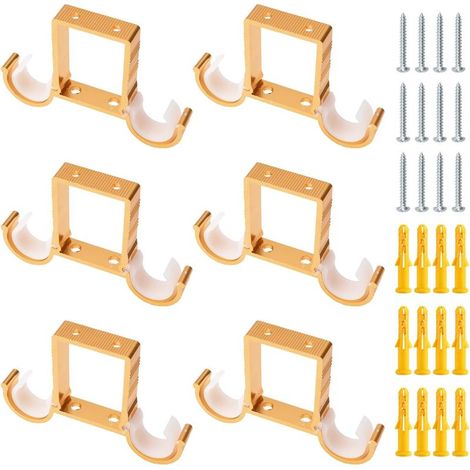 6er-Set Gardinenstangenhalterungen – Gardinenzubehör – Doppelstangenhalterung 25–27 mm – Aluminiumlegierung mit Gleitern – Für Wohnzimmer, Schlafzimmer, Badezimmer – Gold – 13,5 x 9 cm (1/5)