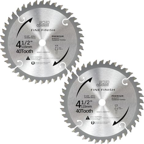 Lame de scie circulaire de 115 mm, alésage 9,5 mm, 40 dents, Lot de 2 Bois d'œuvre pour cadre fin coupé transversal, plastique, contreplaqué, stratifié, MDF, etc. (1/4)