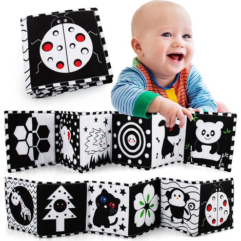 Jouets sensoriels pour bébé en noir et blanc à contraste élevé, livre pour bébé doux pour-XF21- (1/5)