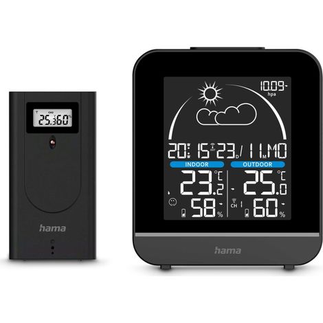 STATION MÉTÉO ''LA GOMERA'', AVEC SONDE EXTÉRIEURE, RADIO, RÉVEIL, NOIR HAMA (1/5)