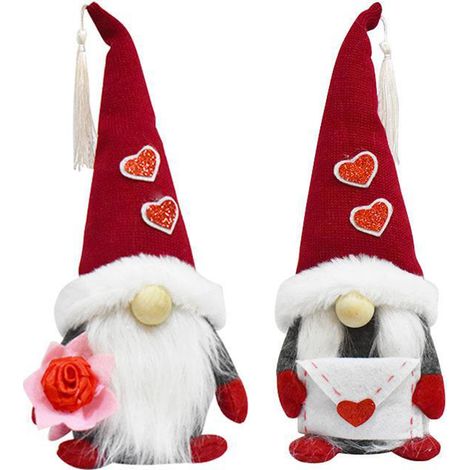 Gnome - Decoration Maison Fête des Amoureux - 30 cm - Tissu et Coton Rembourré PP - Rouge - 2 Pièces (1/5)