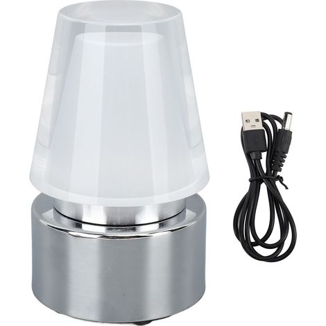 Ortviai Lampe de table rechargeable avec port USB, en acrylique et acier inoxydable, pour bar, café ou bureau (1/5)