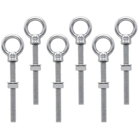 Lot de 6 Boulons à Oeil M8 x 80 mm - Vis à Anneau en Acier Inoxydable avec Filetage Métrique , Pour Fixation et Suspension , (1/4)