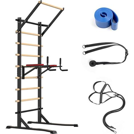 Chaise Romaine avec barre de traction et espalier suédois autoportant, capacité de charge 150 kg, station de musculation 228 cm pour entraînement à domicile (1/5)