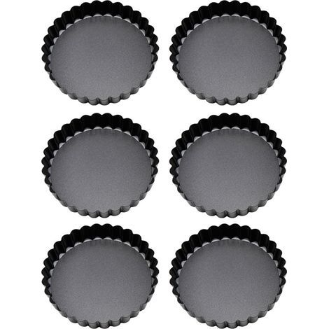 Lot de 6 moules à tarte à fond amovible, revêtement antiadhésif, acier au carbone noir, moules à quiche pour la cuisine