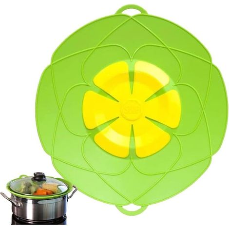 Sollbry Silikondeckel für Topf, Mikrowelle oder Bratpfanne, Überlaufschutz, spritz- und spritzwassergeschützter Deckel, Dampfgaren, Grün, 28 cm (1/5)