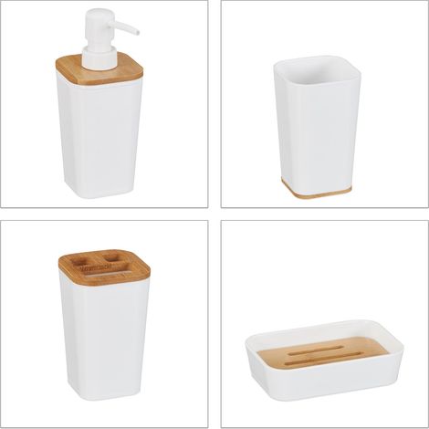 Set di accessori per bagno moderni in plastica bianca da 4 pezzi 130005546