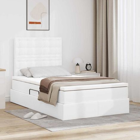 Bett mit Stauraum und LED Reinweiß 120 x 200 cm Kunstleder