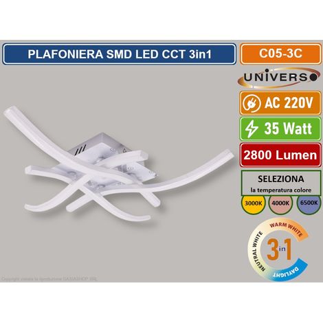 LAMPADARIO PLAFONIERA LED MODERNO ATTACCO A SOFFITTO 35 WATT 4 BRACCI ONDULATI CCT 3IN1 CAMBIA COLORE LUCE (1/4)