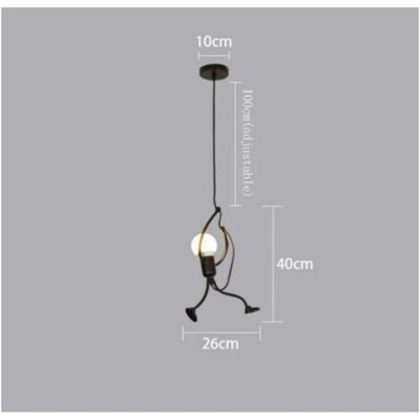 Moderne Suspension Créatif fer Gens Dessin animé Conception Lampe suspendue pour Des Enfants Chambre Chevet Salon Grenier noir-- (1/3)