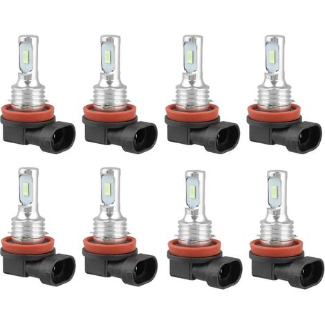 Kit de 8 ampoules LED H8 H9 H11 ultra-lumineuses pour phares, feux de route/croisement, 8000 lm, 8000 K, bleu glacier, 80 W (1/5)