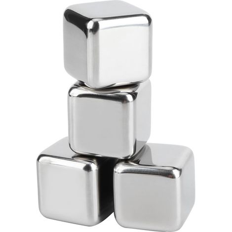 Glaçons réutilisables en acier inoxydable 304 avec pince, pour vin, whisky et autres boissons (lot de 4). (1/5)