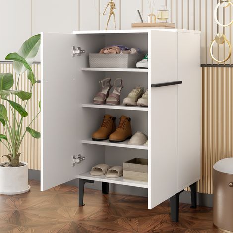 Meuble rangement chaussures compact 95 cm blanc noir OKMYHOME (1/5)