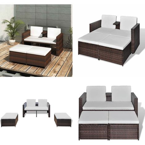 4-tlg. Garten-Lounge-Set mit Kissen Poly Rattan Braun - Outdoor Loungesessel - Gartenloungeset - Rattan Sessel - PE-Rattan Möbel - Gartengeräte - Home & Living