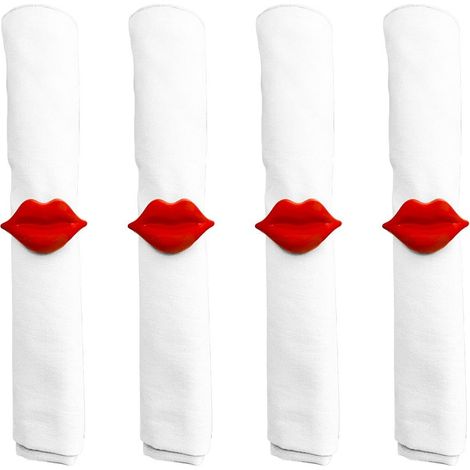 Lot de 4 Ronds de Serviette en Métal en Forme de Bouche Rouge pour Décoration de Table - PANGIVO (1/5)