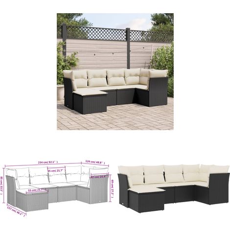 6-tlg. Garten-Sofagarnitur mit Kissen Schwarz Poly Rattan - Gartenmöbel Set - PE-Rattan Möbel - Outdoor Sofa - Lounge Set - Esstischgarnitur - Home & Living (1/3)
