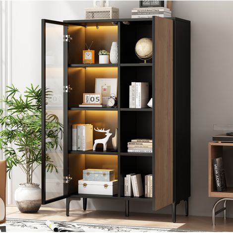 Vetrina 90 x 40 x 135 cm in MDF e vetro temperato, LED RGB, nero HAVRYA (1/5)