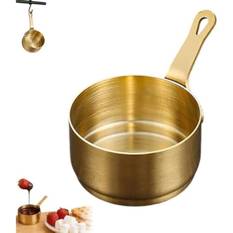 Petite casserole en acier inoxydable de 100 ml avec long manche pour la cuisson, la sauce, le café, le beurre, petite casserole à lait pour la maison, la cuisine, le camping en plein air (S) (1/5)