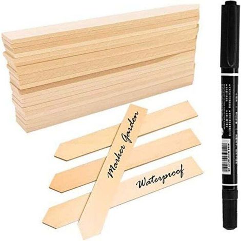50Pcs Étiquettes de Plantes en Bois avec Un Stylo Marqueur, Pointu Signe de la Plante Imperméable Écologiques Marqueurs de Jardin pour Semences Herbes Fleurs Légumes (15.3 x 2 cm) (1/4)