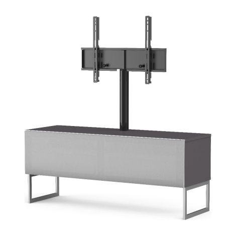 Meuble TV avec support écran tissu acoustique gris et mélaminé gris Anapa 160 cm (1/5)