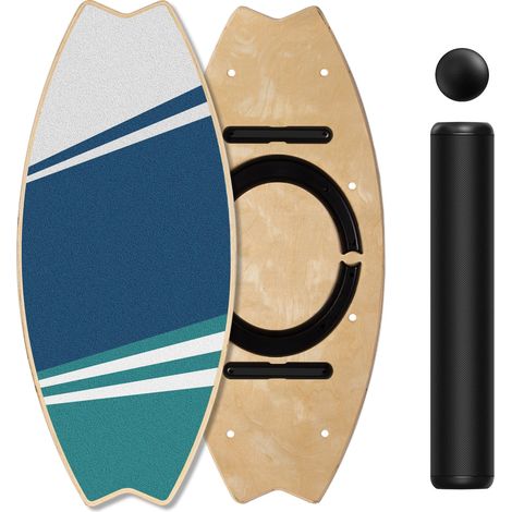 Planche d'équilibre en bois, Skateboard d'intérieur, 7 modes de planche oscillante avec rouleau et balle d'équilibre, idéale Fitness Yoga Surf