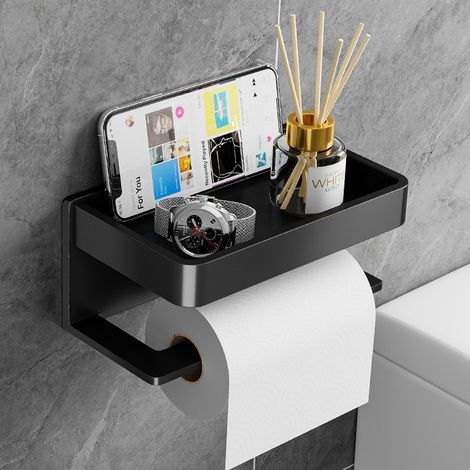 Porte Papier Toilette avec Etagère,Support Papier Toilette Mural (Perforé/Non perforé) Porte Rouleau Papier Toilette,Derouleur Papier Toilette WC Inoxydable pour Salle de Bain et CuisinesP
