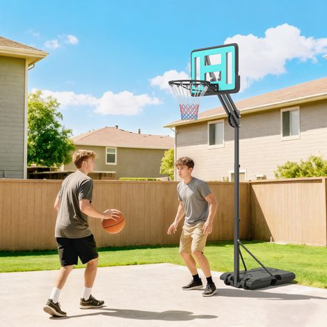 Canestro da Basket Esterno Regolabile da 180-270 cm, Canestro Portatile con Ruote, Tabellone Infrangibile e Base Riempibile con Acqua e Sabbia, Nero (1/5)