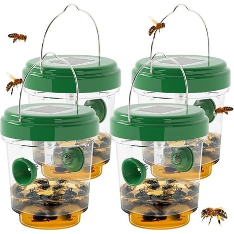 Piège À Insectes - Lot De 4 - Piège Extérieur Solaire Réutilisable Pour Guêpes Abeilles Frelons - À Suspension - 18 × 12 × 15 cm (1/4)