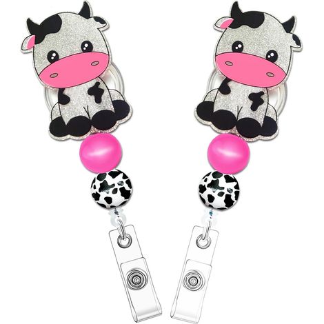 2 porte-badges rétractables en forme de vache, pince crocodile pivotante 360°, diamètre 3,2 cm, pour personnel médical et étudiants (1/5)