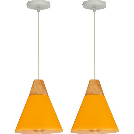 (2X) Lámparas De Colgar De Madera Lámpara Colgante Moderna Retro Lámpara De Techo Estilo Nórdico Macaron Lámpara Creativa Amarillo