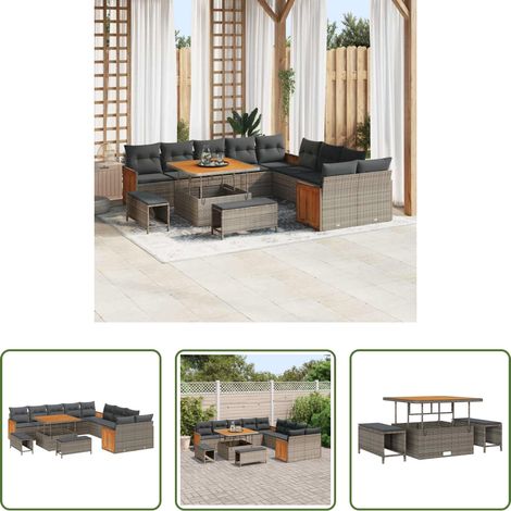 Poly-Rattan -  Gartensofa-set mit Kissen 17 pcs Grau Poly-Rattan (1/5)