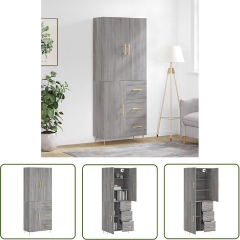 The Living Store Highboard Grau Sonoma 69,5x34x180 cm Holzwerkstoff - Hochschrank - Wohnwand - Regal - Sideboard - Eichefarben (1/5)