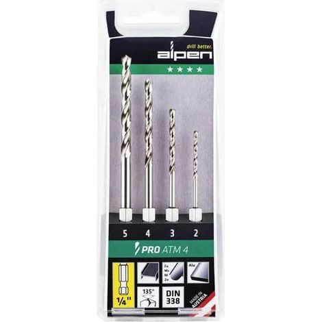 ALPEN 110804100 FORET HÉLICOÏDAL HSS SUPER ATM, GRIS, 2-3-4-5 MM, SET DE 4 PIÈCES (1/2)