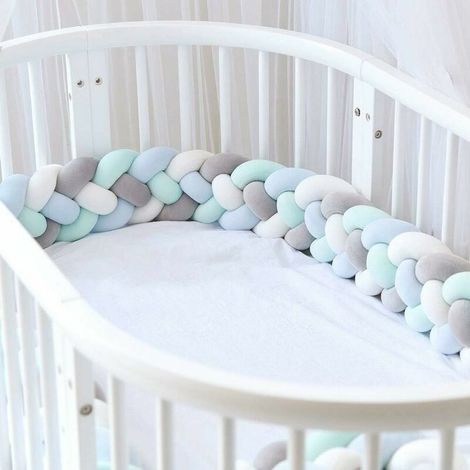 Tour de lit bébé 4 panneaux tissés, coussin serpent tressé, pare-chocs velours moelleux, protection berceau pour nouveau-né, décoration chambre, housse amovible, gris/blanc/vert/bleu, 1,5 mètre. (1/5)