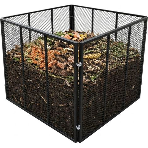 Relaxdays metal composter, garden compost bin, H x W x D: 80 x 100 x 100 cm, 800 l, steel mesh, black (1/5)