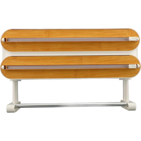 Innovativo dispenser di pellicola di sicurezza in plastica effetto legno, regolabile, da parete, 3 in 1, con taglierina per carta oleata, pellicola di alluminio (1/5)