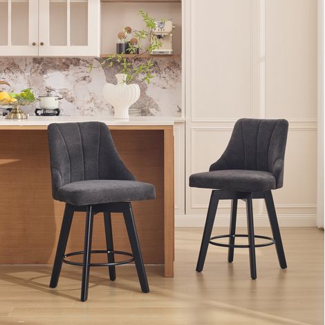 Tabouret de bar pivotant 53,5x53x94,5 cm en tissu gris, style moderne pour cuisine FloraGrace (1/5)