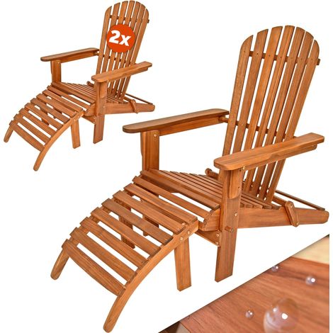 CASARIA® 2x Adirondack Wooden Sun Loungers with Footrests Weatherproof Acacia Wood Deckchair Foldable Garden Furniture Armrests High Backrest 160kg Capacity Ergonomic Patio Chair (1/5)