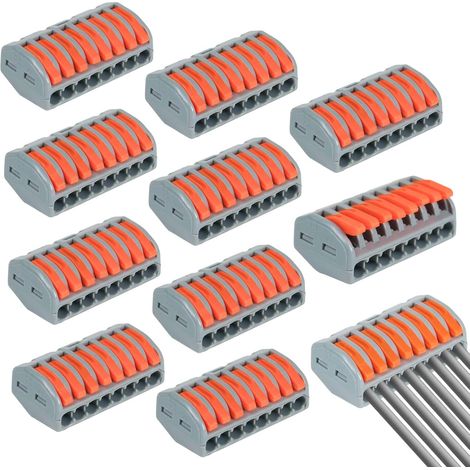 10PCS Connecteurs Électriques à Levier, 8 Ports, Connecteurs Compacts à Ressort pour Câblage Électrique Domestique et Bâtiment (1/5)