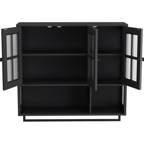 Hängender Badezimmerschrank mit 3 Türen aus MDF in Schwarz mit Hartglas und Handtuchhalter (1/5)