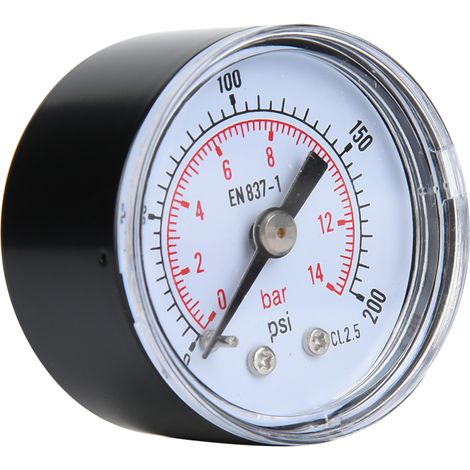 Manomètre mécanique pour air, huile et eau, raccord arrière 1/8 pouce BSPT (0-200 psi 0-14 bar)